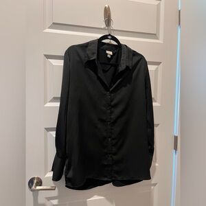 A New Day Black Satin Button Down Blouse